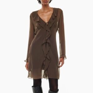 Wilfred Brown Ruffle Front Mini Dress
